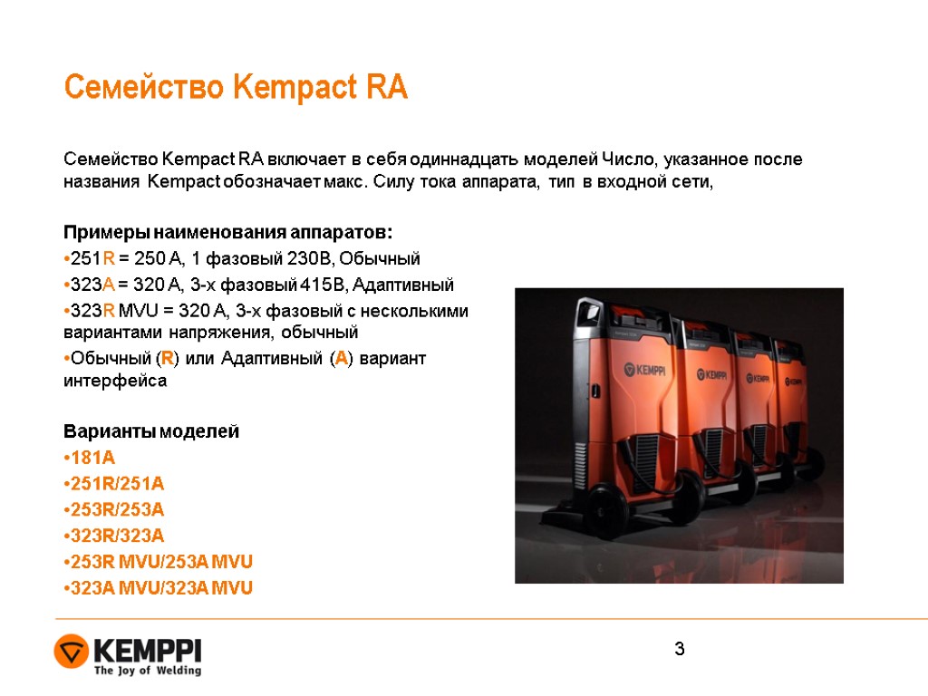 Семейство Kempact RA Семейство Kempact RA включает в себя одиннадцать моделей Число, указанное после